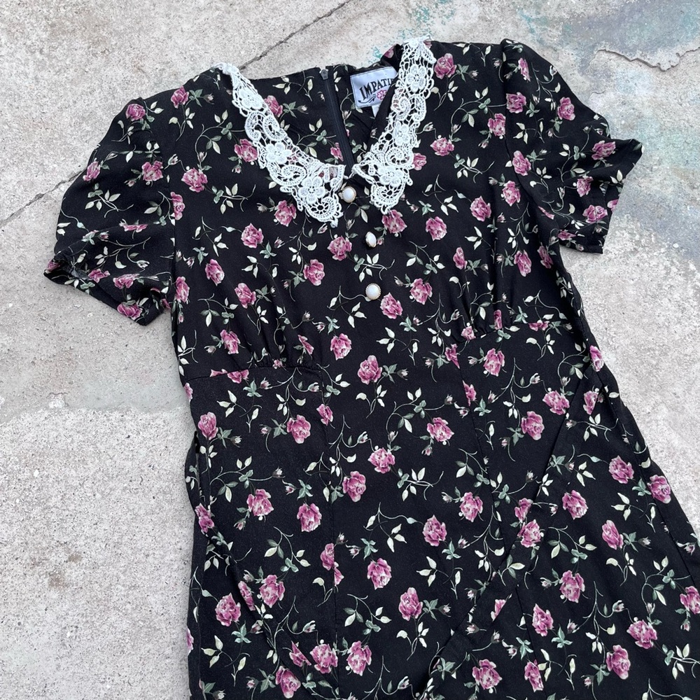 impatiens vintage Peter Pan floral collar dress w crochet size 4 pearl buttons